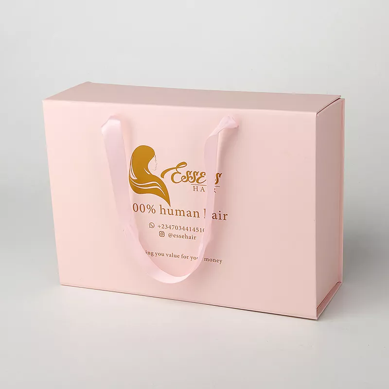 Custom Baby Pink Folding Hair Packaging Boxes Extensions Boxes Wig Boxes Bundle Hair Extension Packaging Box